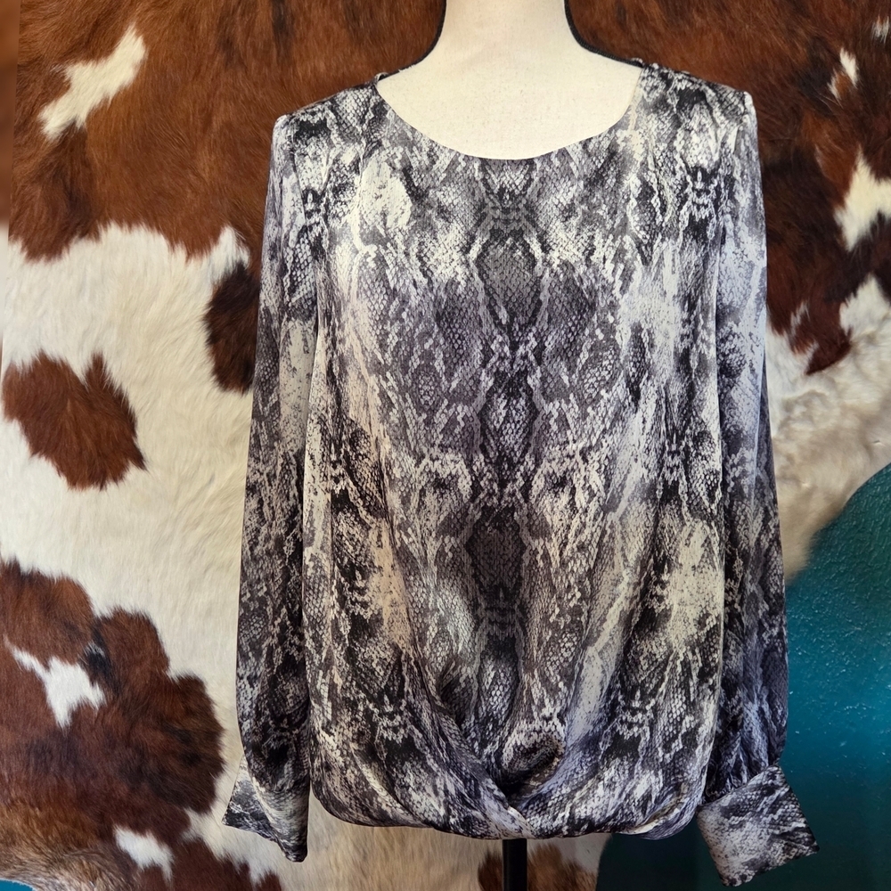 Vince Camuto Black and Gray Snake Print Blouse